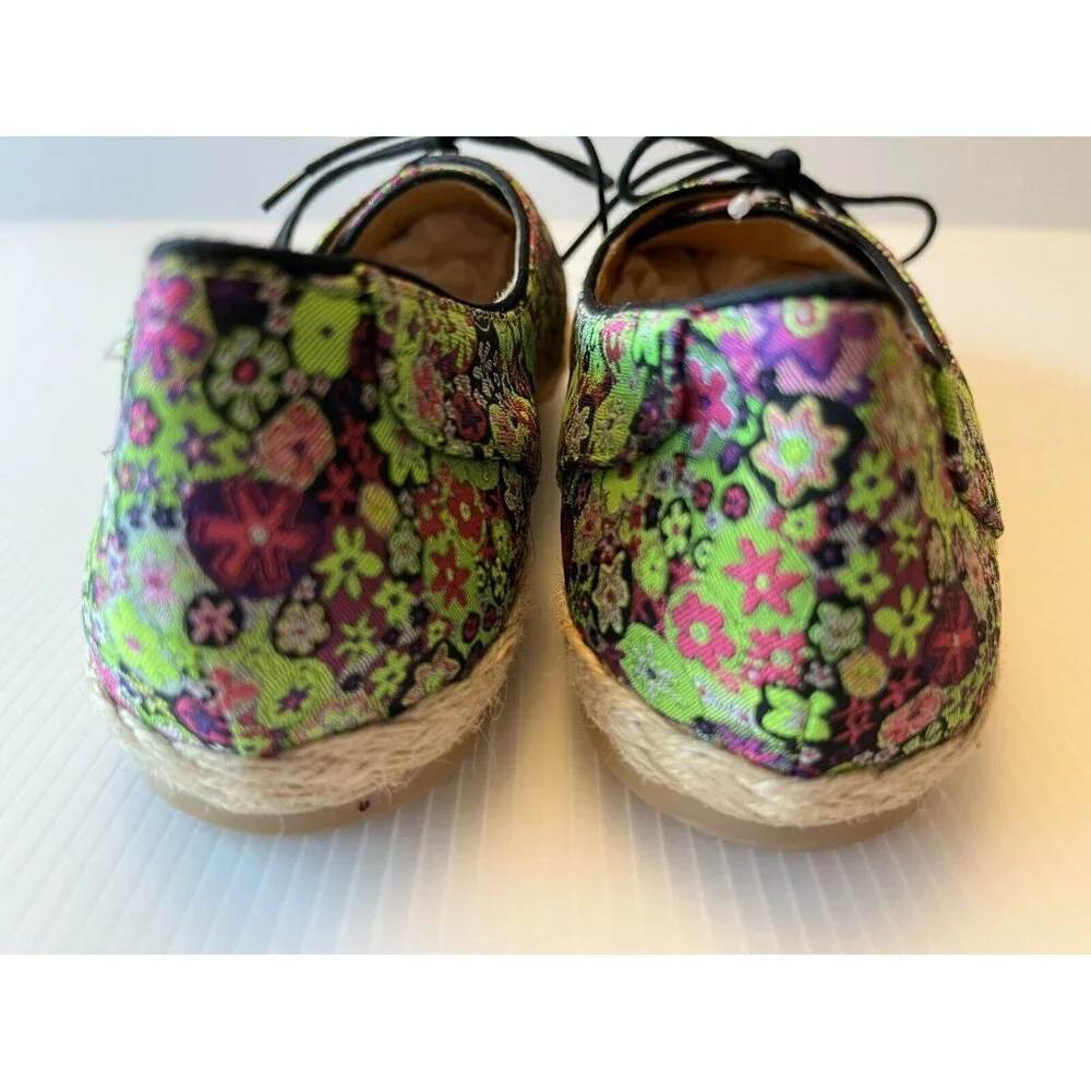 Tabitha Simmons Purple & Green Floral Espadrille Lace-Up Flats Sz 8.5 US 39 EUR